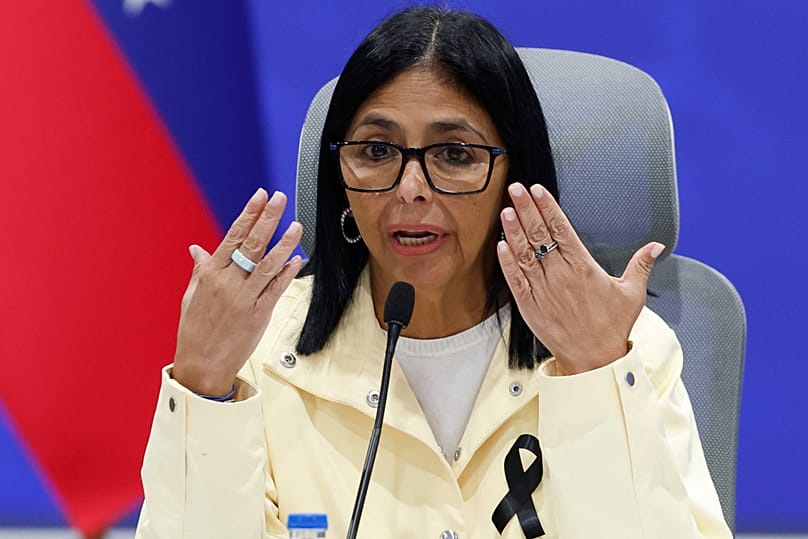 Venezuela's acting President Delcy Rodríguez speaks during a press conference in Caracas, 2 July, 2026