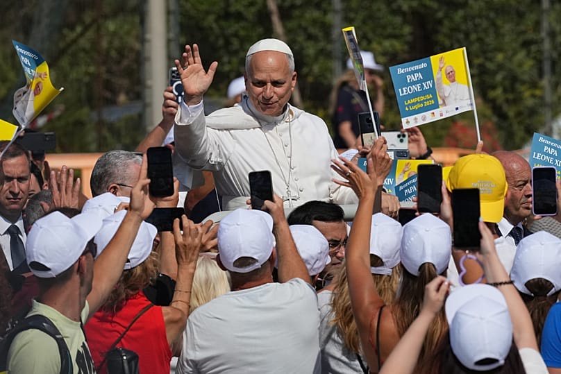 Pope Leo blesses the faithful in Lampedusa