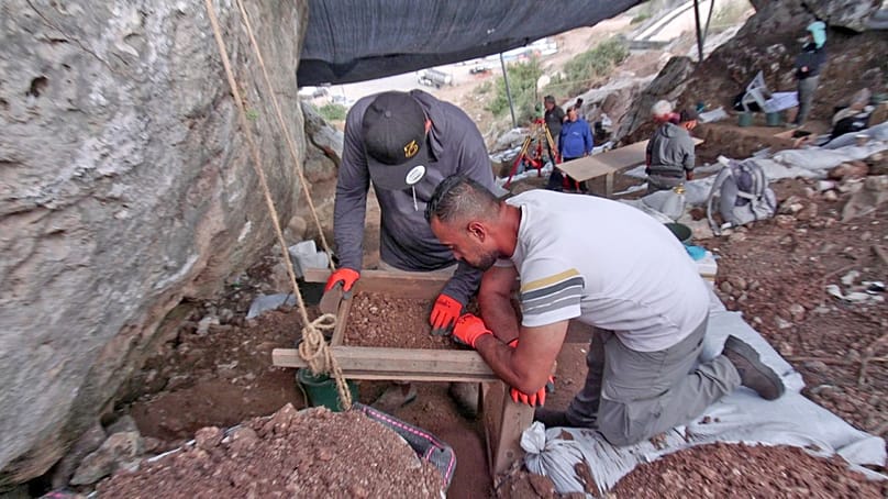 Inside the Foreidis cave during excavation