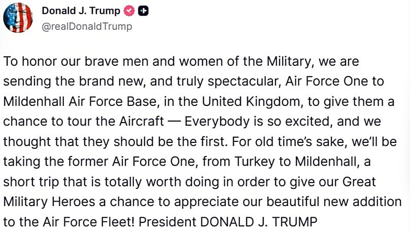 A screenshot of a post on US President Donald Trump's Truth Social account, 8 July, 2026