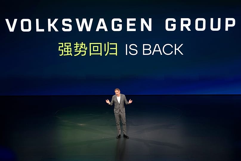 Oliver Blume, CEO Volkswagen Group speaks during the Volkswagen Group Media Night event ahead of the Auto China 2026 show to be held in Beijing, 21 April, 2026
