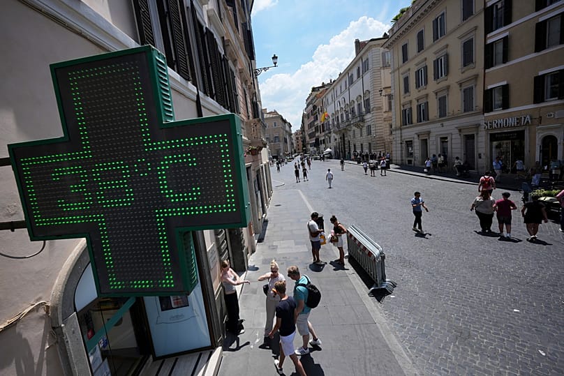 The thermometer of a drugstore shows the temperature of 38C in Rome, 24 June, 2026