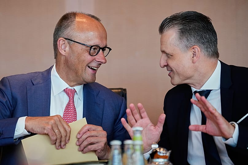 Friedrich Merz with Chancellery Minister Thorsten Frei on 15 July 2026