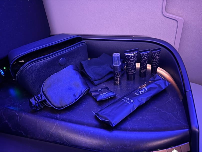 The amenity kit features items from Saudi-owned wellness brand Kayanee