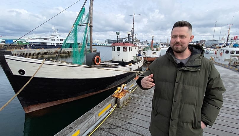 Ágúst Jóhannesson works on a trawler fishing for cod and haddock