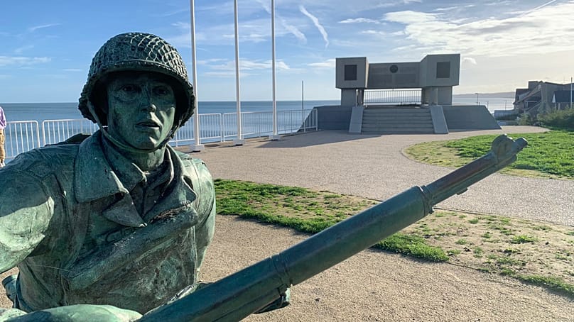 Wounded Soldier Memorial near Omaha Beach, at Vierville-sur-Mer