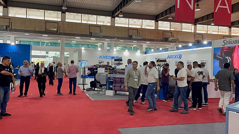 Visitors at the Nas Tex 2026 exhibition at the Damascus fairgrounds