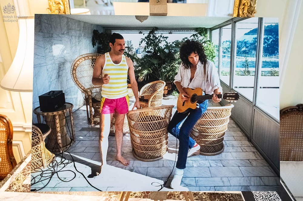 Freddie Mercury and Brian May rehearsing in Budapest – the never‑before‑seen Denis O'Regan photo was displayed at the ambassador's residence