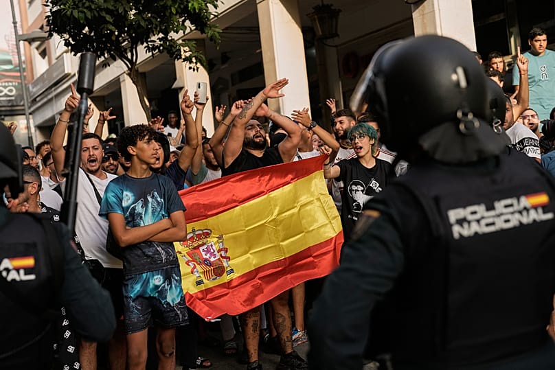 Residents of Ceuta protest against the arrival of Spanish far-right politician Alvise Pérez in the Spanish enclave of Ceuta, Saturday 1 August 2026.
