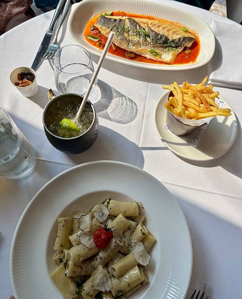 At Nota Blu Brasserie Doha, try the Sea Bass Puttanesca, the Truffle Mezzi Rigatoni pasta and (if you're not counting the calories) order a creme brulee, too