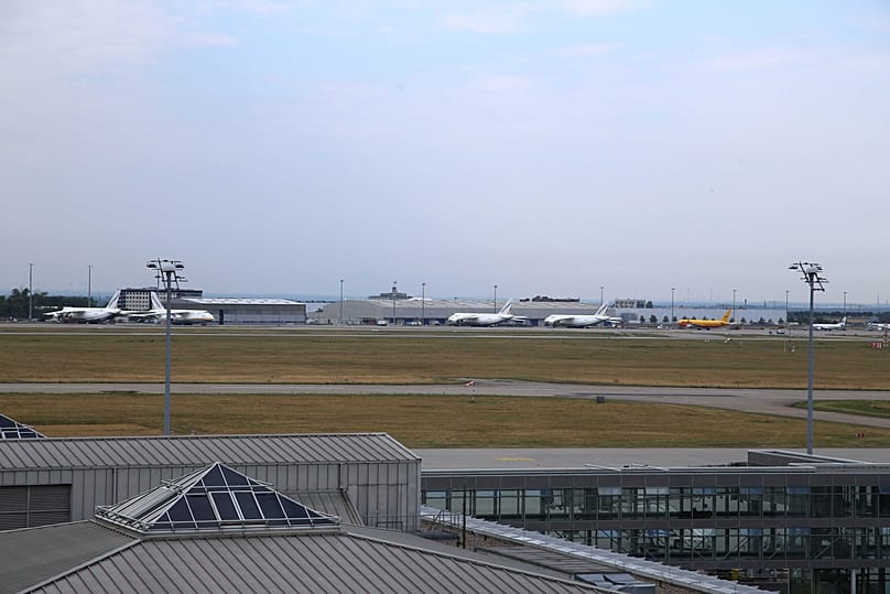 A view of Leipzig-Halle Airport where flight operations were suspended overnight, 5 August, 2026