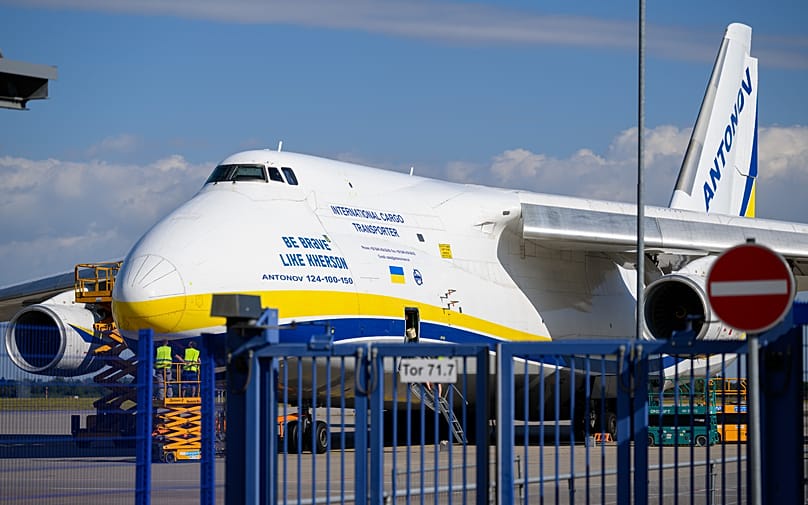 A Ukrainian Antonov aircraft parked on the grounds of Leipzig/Halle Airport, 6 August, 2026