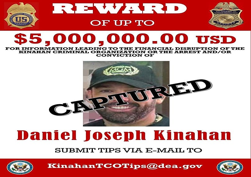 Captured poster of suspected Irish crime boss Daniel Kinahan after Washington ended a $5m bounty following his capture by authorities in Dubai, UAE, in April, 2026