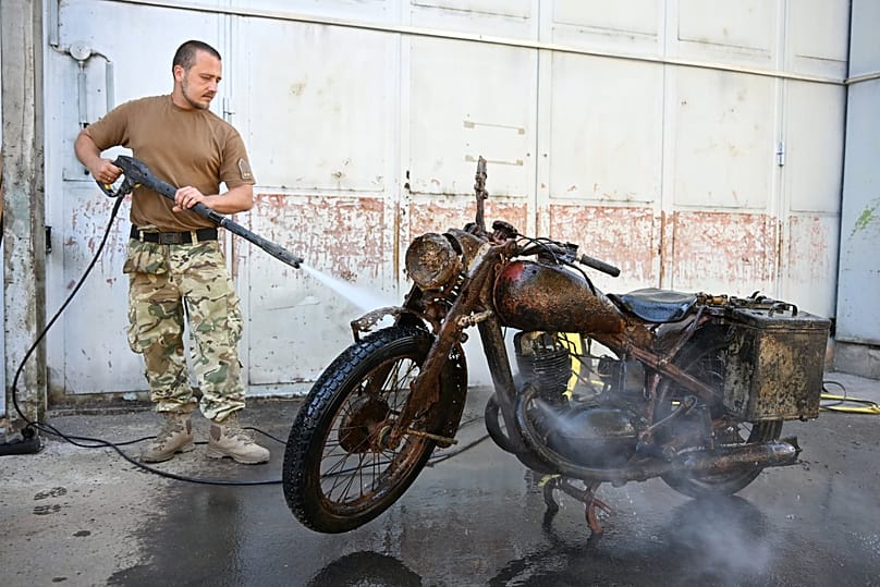 The Second World War motorcycle is being cleaned and restored in the hangar of the Museum of Military History in Budapest.