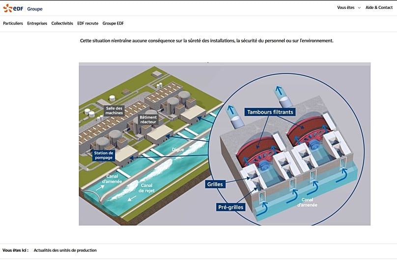 Screenshot from EDF's website explaining the filtration system used in its nuclear power plants