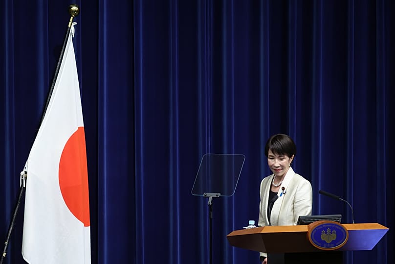 FILE: Japan's Prime Minister Sanae Takaichi speaks during a news conference at the prime minister's office in Tokyo, 18 February 2026