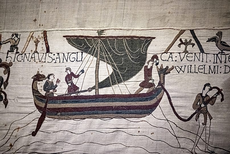 A close-up of the Bayeux Tapestry before its transfer to the British Museum