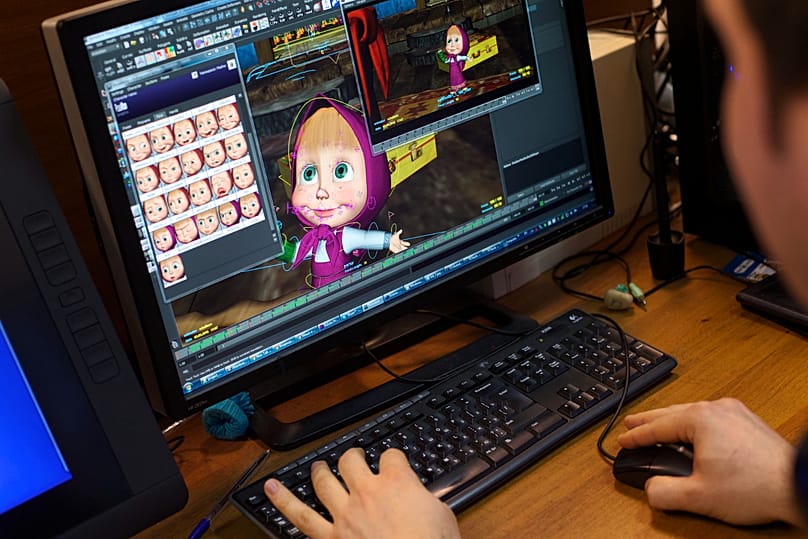 FILE: animator Andrei Belyayev works a on new episode of the Masha and the Bear cartoon series in Moscow, Russia, March 2, 2016