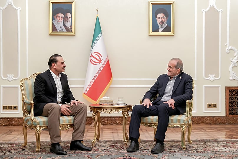 Iranian President Masoud Pezeshkian meets Pakistan's army chief Asim Munir in Tehran on 24 August 2026. (Iranian Presidency Office)