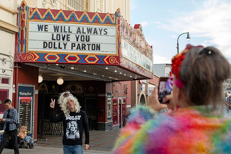 The marquee of the Castro Theater honors country singer Dolly Parton in the Castro District of San Francisco on Tuesday, Aug. 25, 2026.