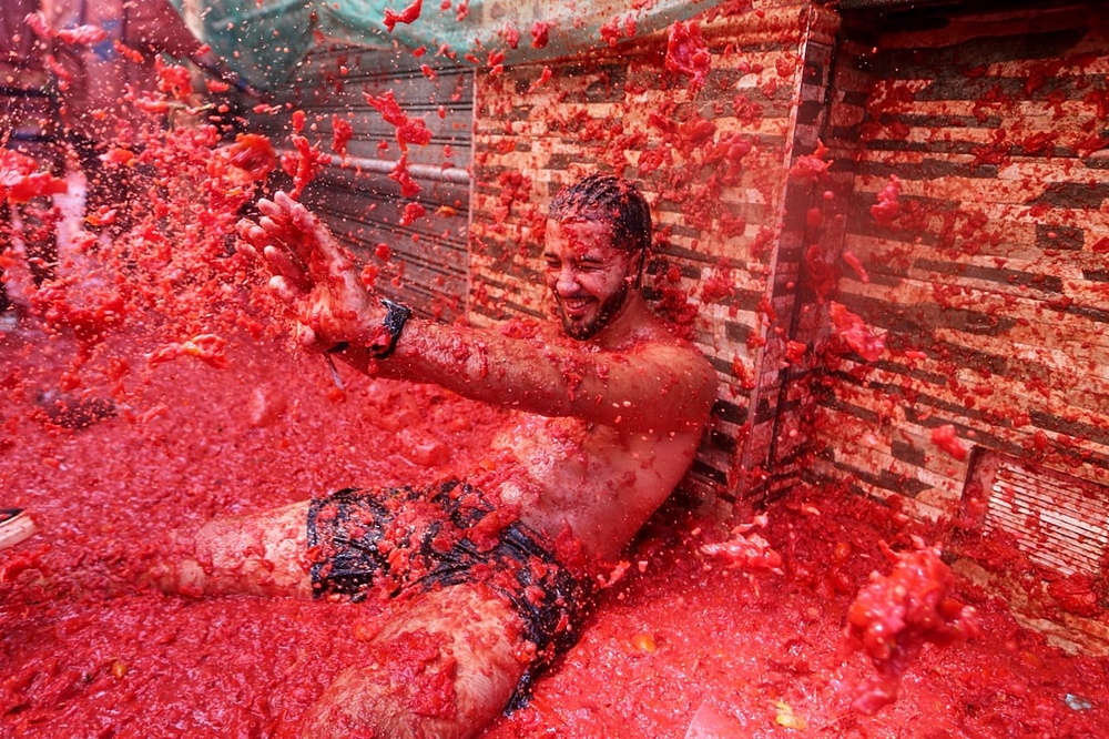 A reveler takes part in the annual 