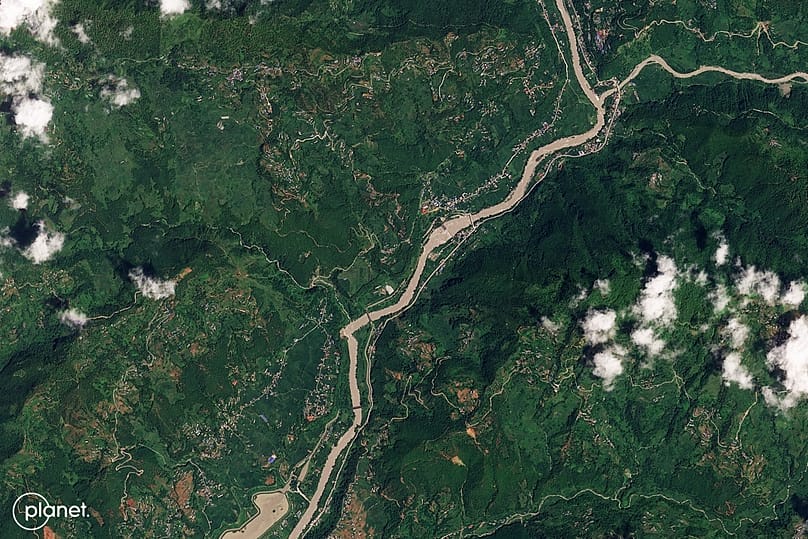 This image provided by Planet Labs PBC shows the Betrawoti-Bazaar area in Nepal on 23 August, 2026