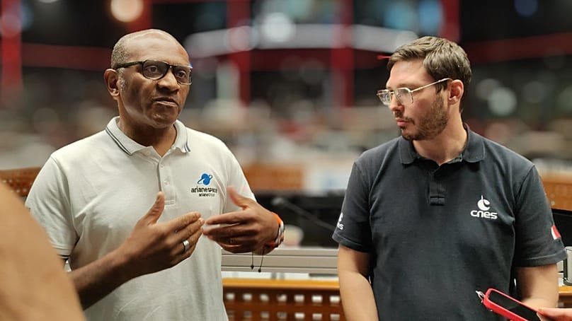 Bruno Erin (left), Arianespace mission director, and Maxime André (right), CNES operations director.