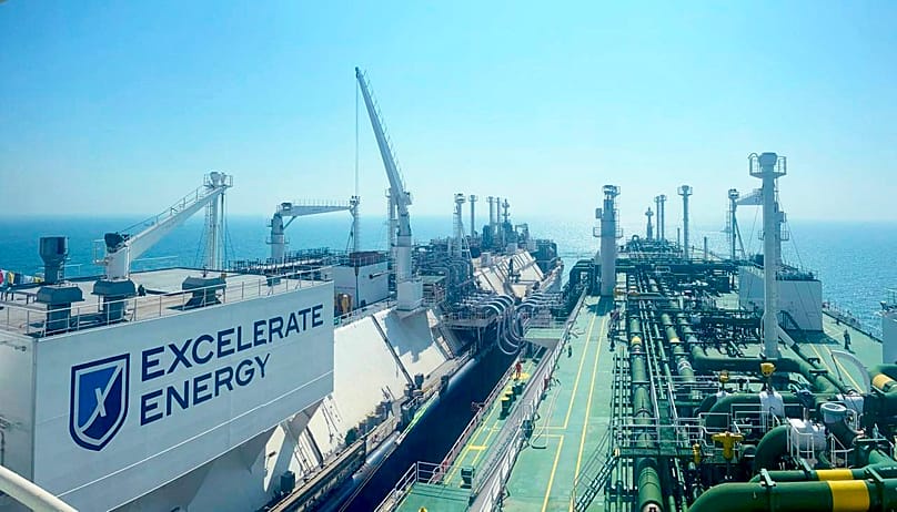 An LNG cargo is transferred at a floating terminal in Bangladesh.