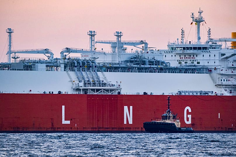 An LNG tanker arrives at an energy terminal in Germany.