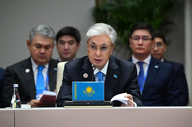 President Kassym-Jomart Tokayev at the meeting of the SCO Council of Heads of State.