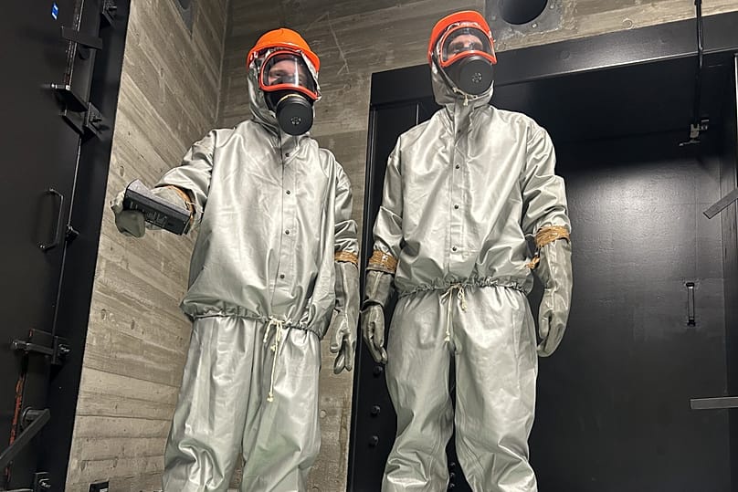 Finnish conscripts measure radiation levels at a shelter in Kuopio, 2 September, 2026