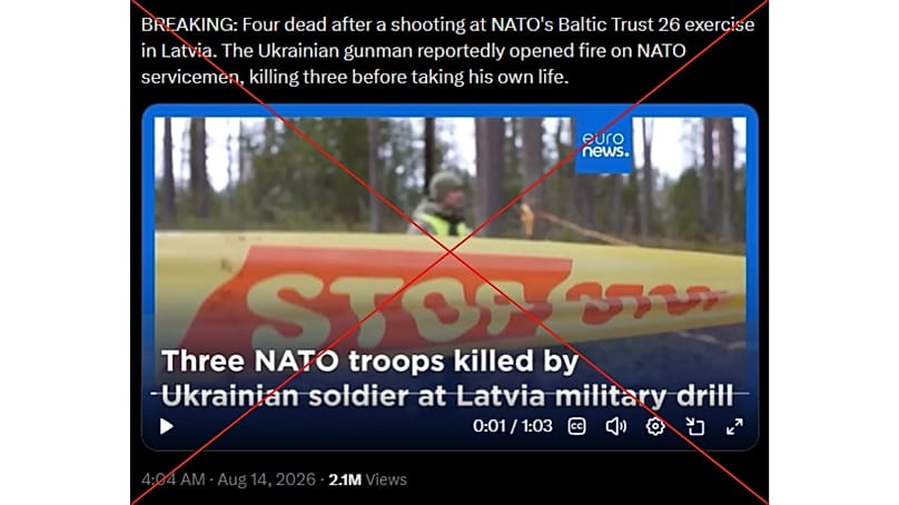 The video uses Euronews' likeness to spread disinformation.