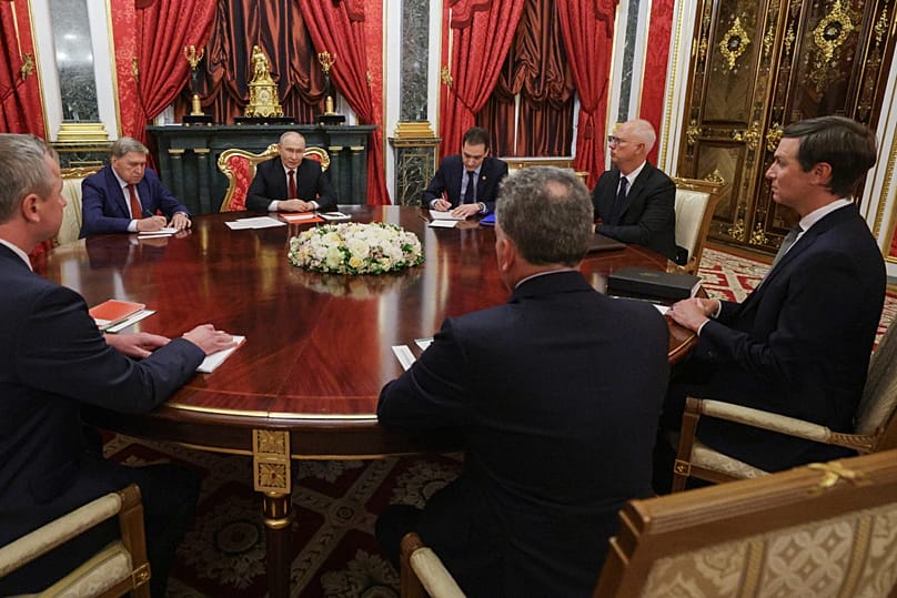  President Vladimir Putin, Trump's envoys Steve Witkoff, Jared Kushner, right, as Kremlin foreign policy adviser Yuri Ushakov, Envoy Kirill Dmitriev 05.09.2026, Moscow.