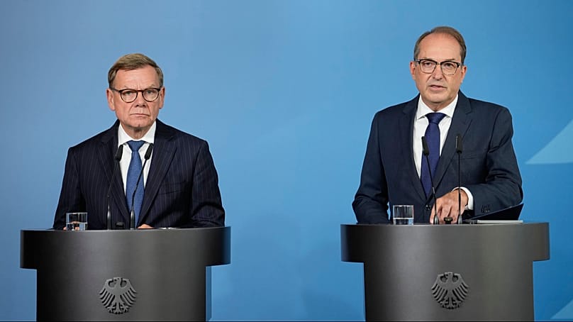 Interior Minister Dobrindt and Foreign Minister Wadephul at a press conference on the drone attack on Leipzig/Halle airport, Berlin, 1 September 2026