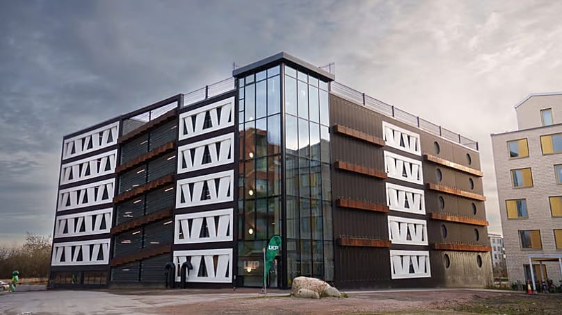 The Niels Bohr car park in Lund is partly constructed from rotor blades from decommissioned wind turbines.