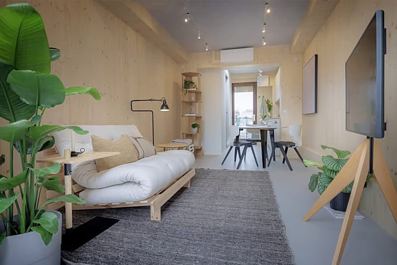 Inside the tiny house converted from a wind turbine nacelle by Vattenfall and design studio Superuse.