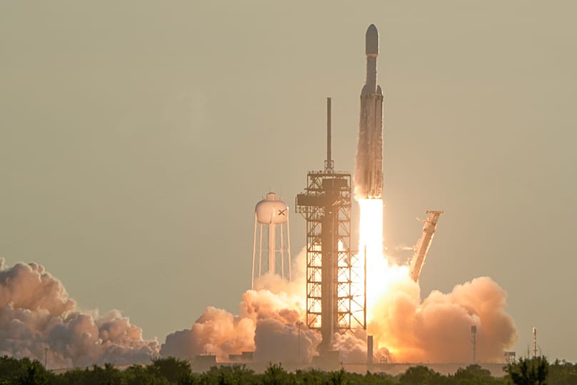 A SpaceX Falcon Heavy rocket with the space observatory Roman Telescope lifts off from launch the Kennedy Space Centre, 30 August, 2026