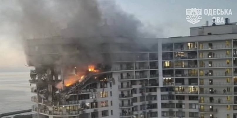 A multi-storey residential building in Odesa was damaged in the strike, 12 September 2026.
