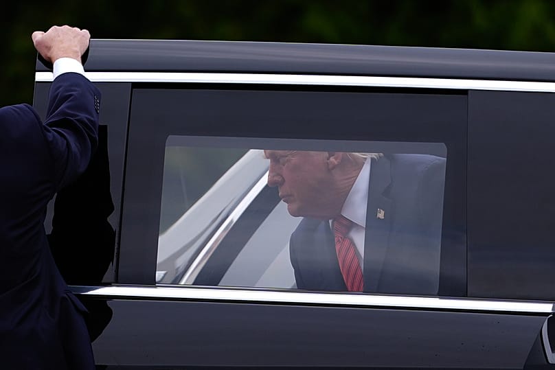 US President Donald Trump arrives for a meeting Ireland's President Catherine Connolly at Áras an Uachtaráin in Dublin, Saturday, Sept. 12, 2026