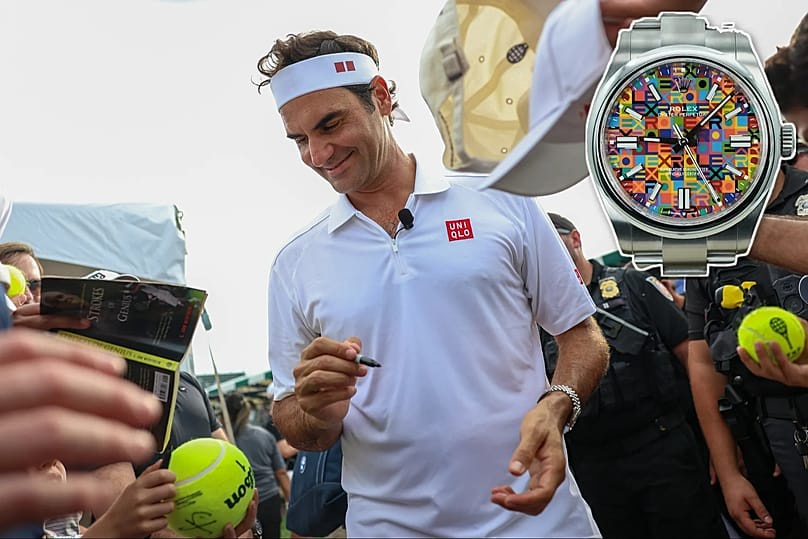Game, style and match: Roger Federer signs autographs before being introduced into the International Tennis Hall of Fame, New York, 28 Aug 2026