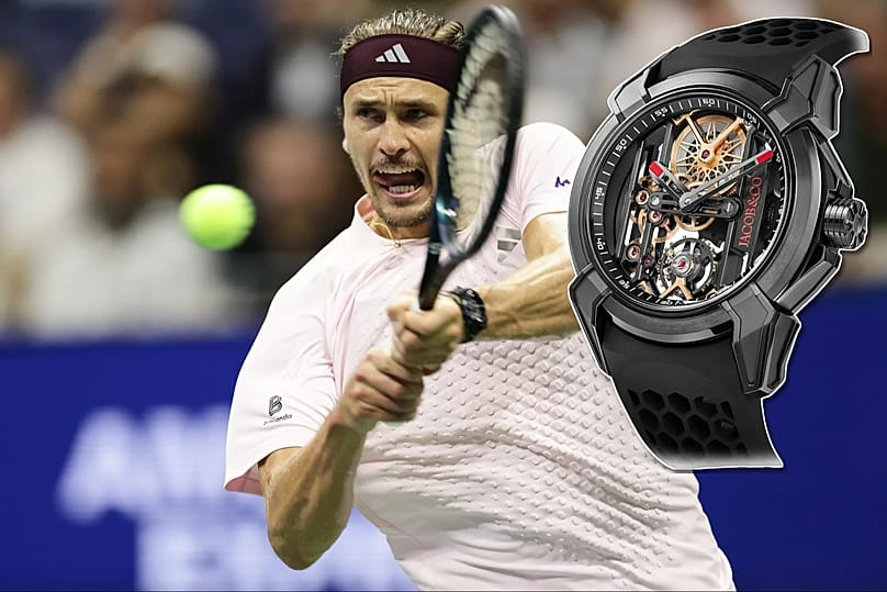 Time for action: Alexander Zverev wearing a Jacob & Co. Epic X Skeleton at the 2026 US Open semifinal, New York, 10 September 2026