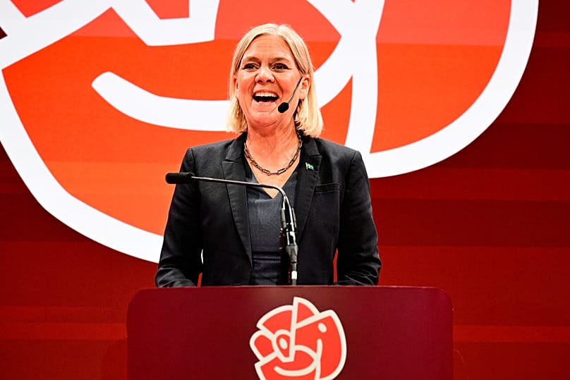 Social Democrats party leader Magdalena Andersson speaks during the Social Democrats' election night watch party. 13 September 2026
