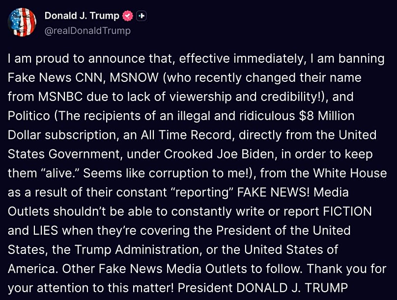 President Trump writing on Truth Social