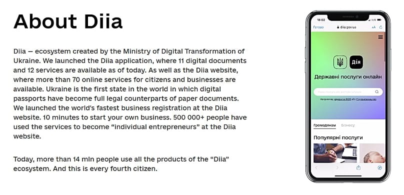 A screenshot of the Diia homepage, 29 September, 2026