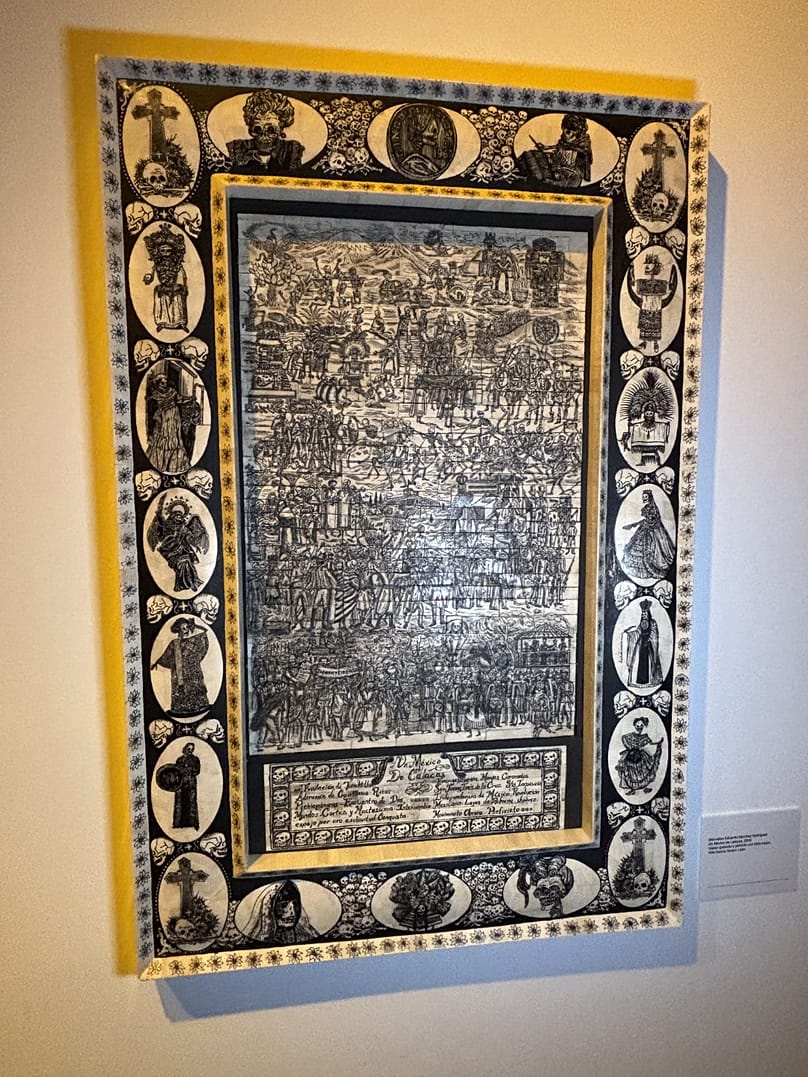 Image of a painting made from bone that tells the history of Mexico for the 2026 Day of the Dead at Casa de México (Madrid).