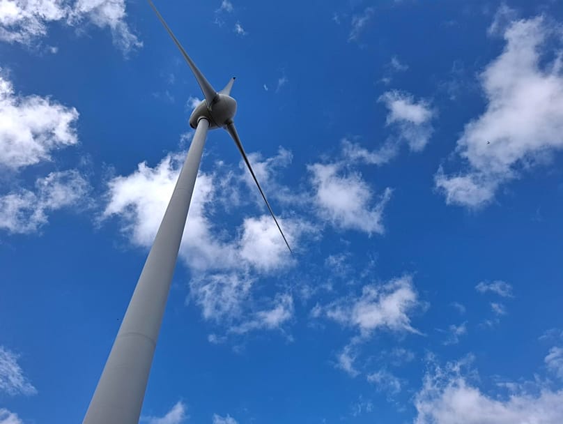 Wind turbine on Agios Efstratios, a main component of the energy transition project.