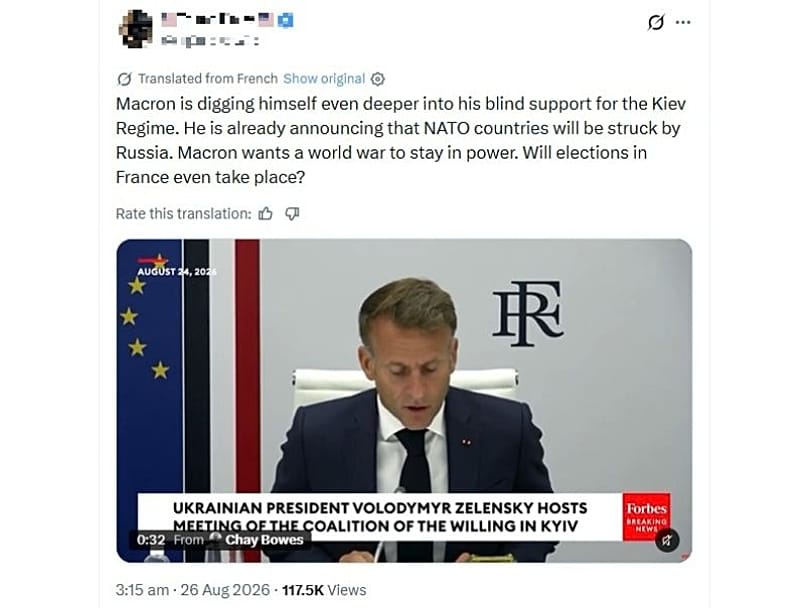 An example of a social media post making a fake claim about Macron's plans to adjust the presidential elections. Such posts have garnered thousands of views.