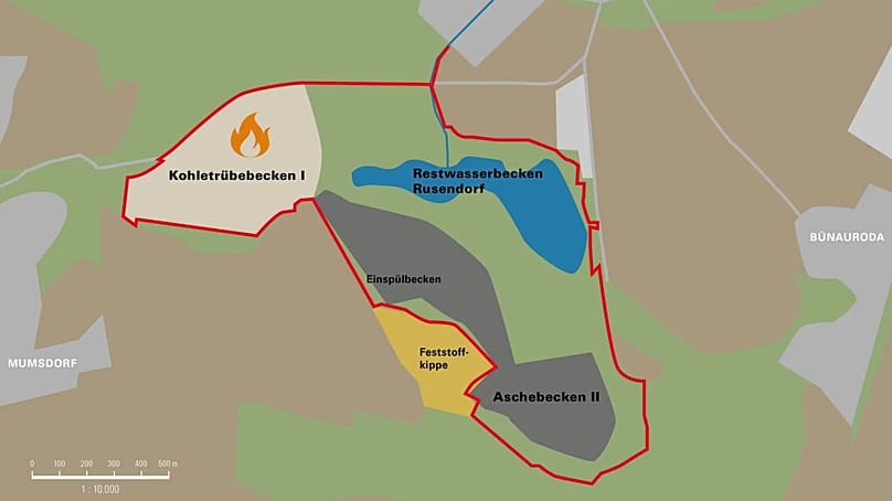 The coal slurry basin, where coal remains underground in the soil, has been burning for several weeks.