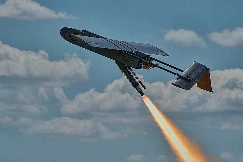 A Ukrainian FP-1 long-range attack drone is launched in an undisclosed location in Ukraine, 16 August, 2026