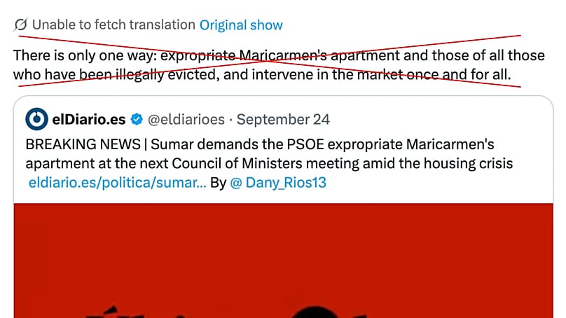 A tweet calling Maricarmen's eviction 
